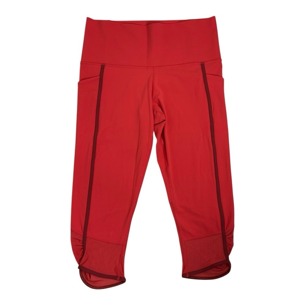 Athleta‎ Salutation Stash Pocket Capri Mesh Lychee Red Leggings Size 1X